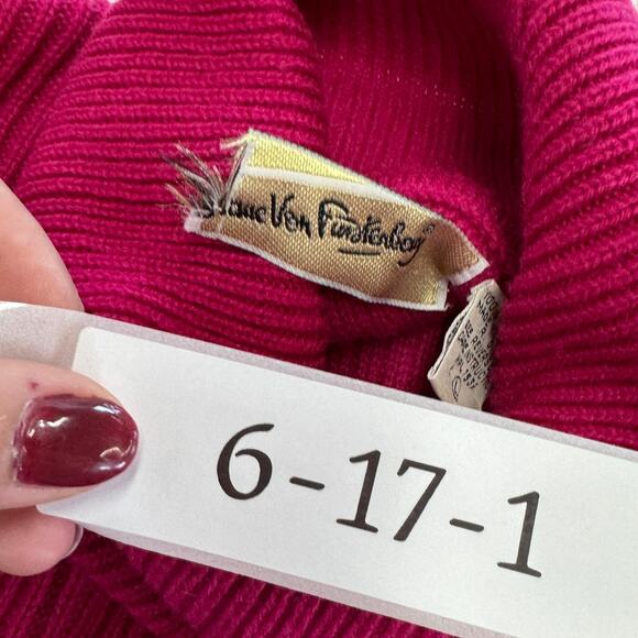 Diane Von Furstenberg Sweater Womens Large Pink Turtleneck Ribbed Knit Vintage - Picture 3 of 7